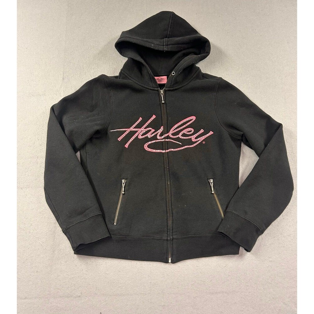 Harley Davidson Women’s Black Pink Bling Full Zip Hoodie Small